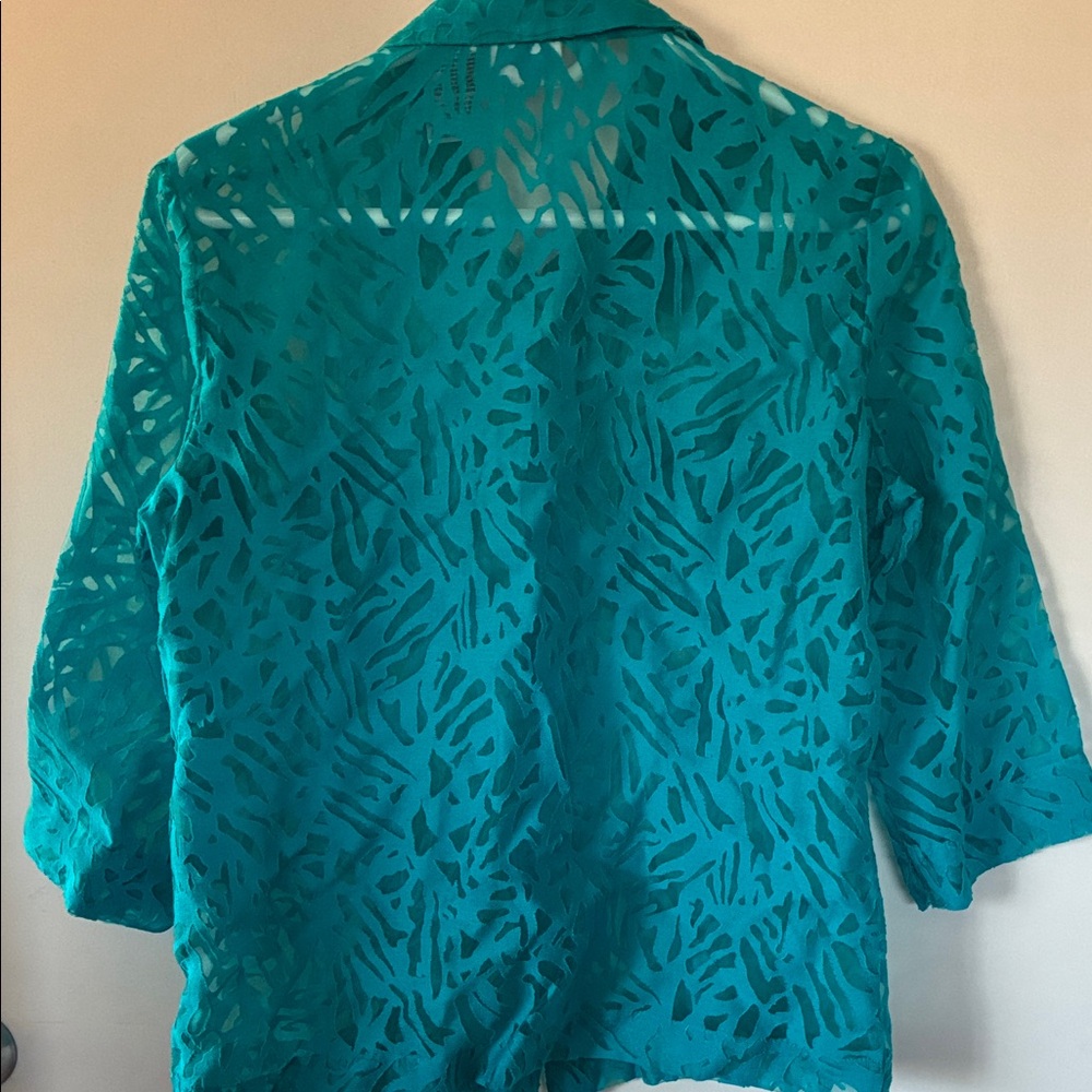 White Stag Vibrant Teal Button-Down 3/4 sleeve Casula Top Sz XL - Picture 4 of 6